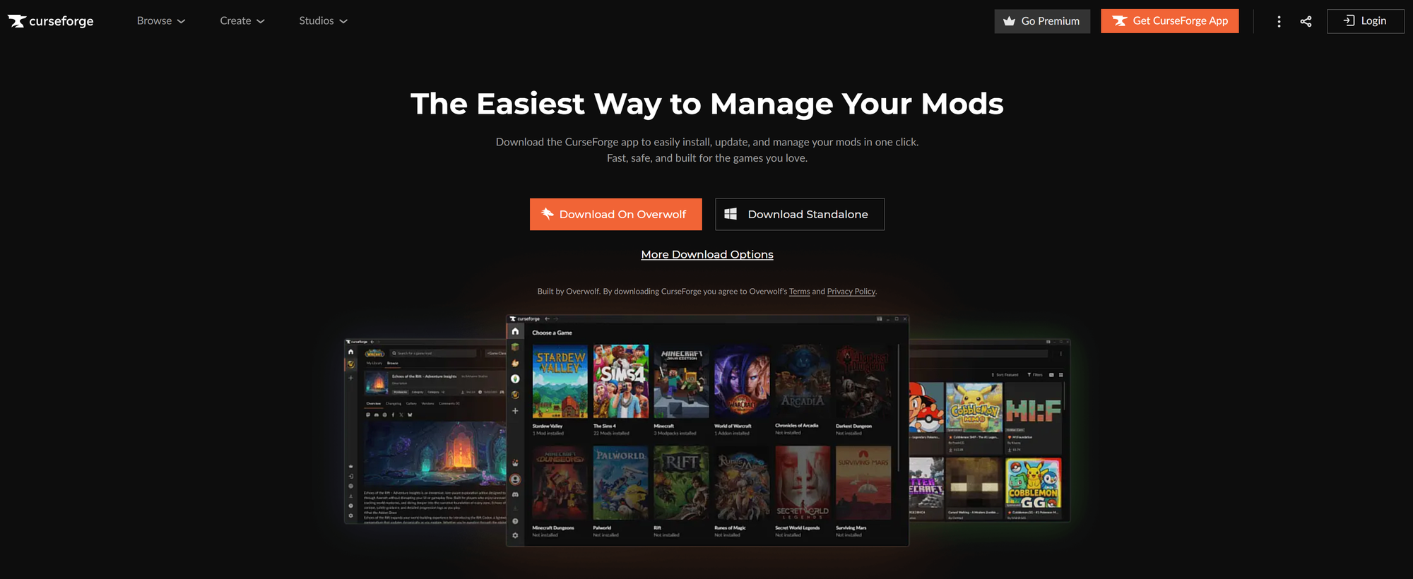 The CurseForge app download page