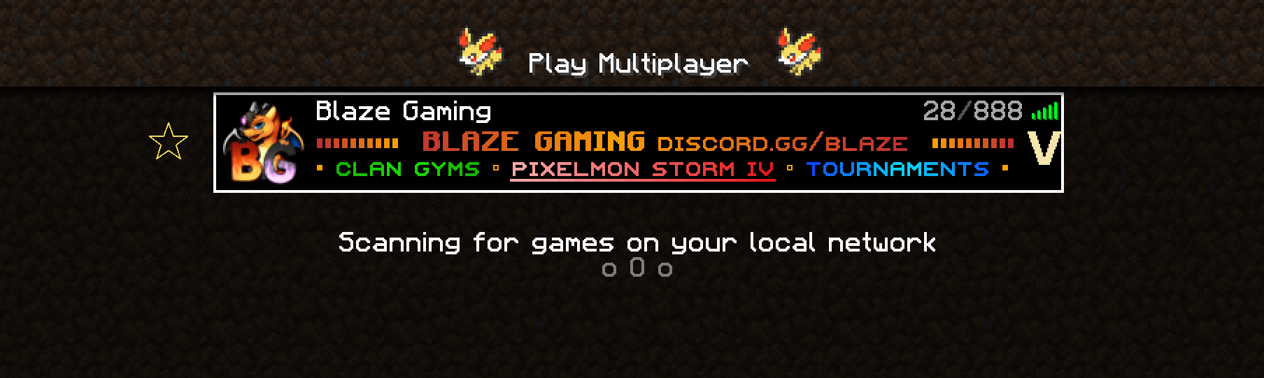 Blaze Gaming in the Minecraft Multiplayer server list
