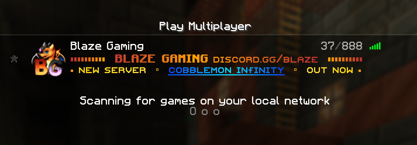 Blaze Gaming in the Minecraft Multiplayer server list